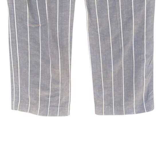 LOFT Gray White Striped Linen Career Pants Pocket Zip Button Women’s Medium P - Picture 6 of 7